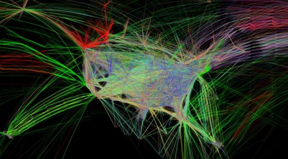 美国艺术家科布林绘出24小时内北美上空的飞行路线图